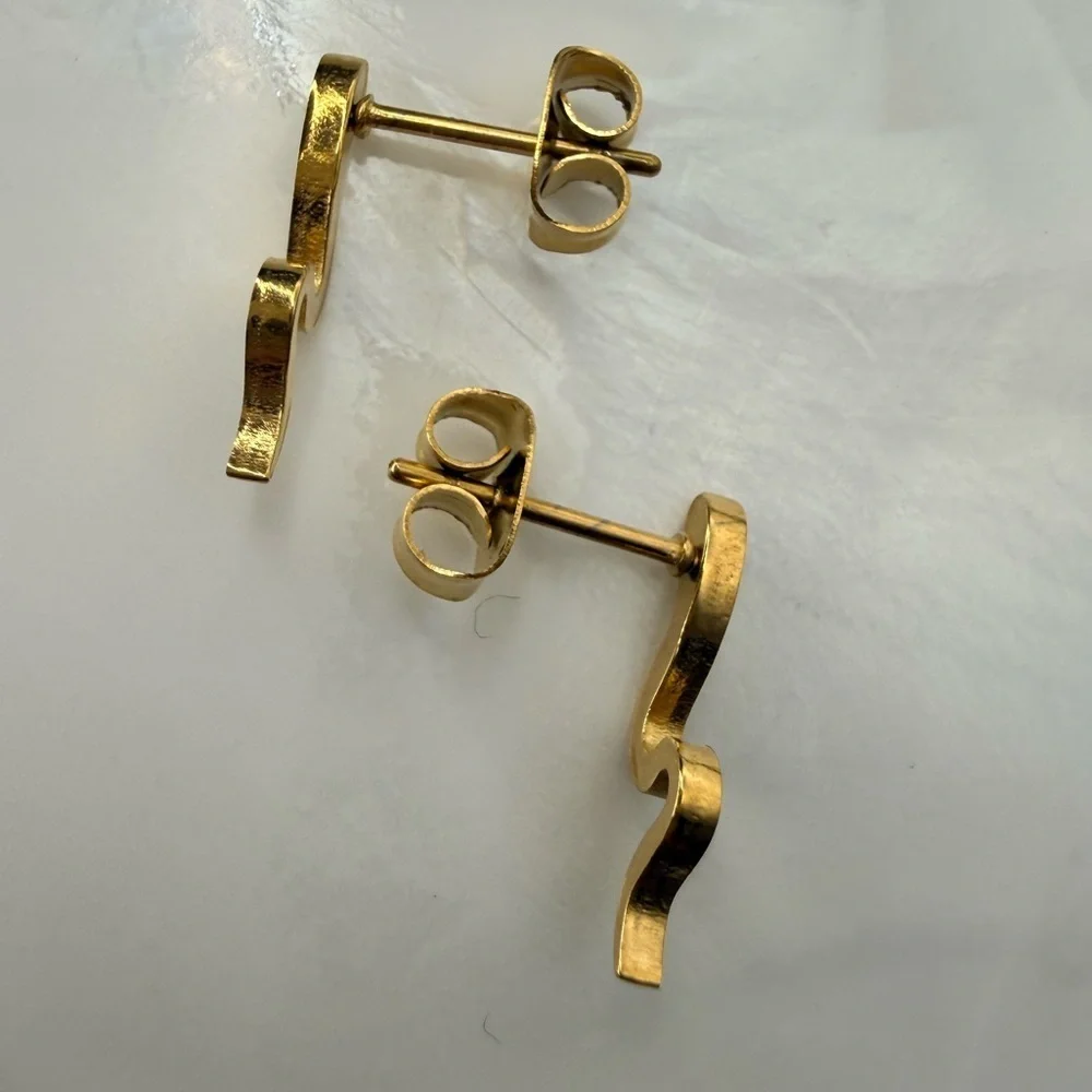 Gold Stainless Steel Snake Ear Studs | 15mm